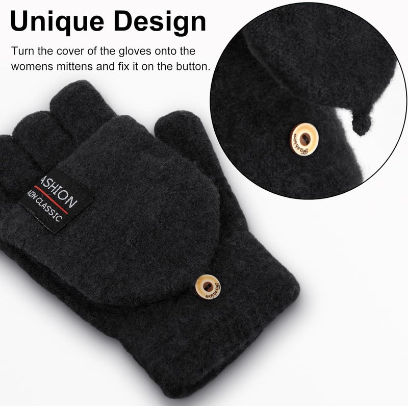 YSense Womens Winter Gloves, 2 Pack Warm Knitted Convertible Fingerless Gloves for Women Gifts with Mittens Cover Cap - Image 3